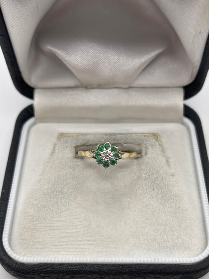 9ct gold emerald and diamond ring
