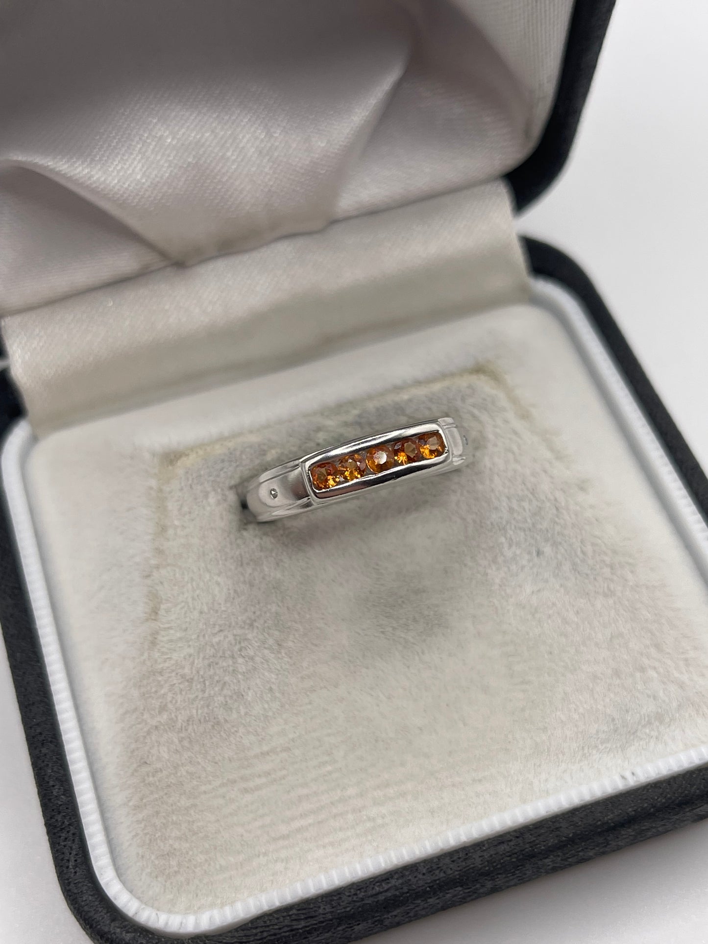 9ct white gold orange sapphire and diamond ring