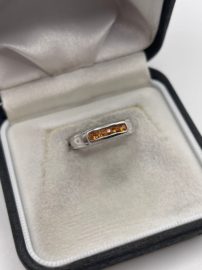 9ct white gold orange sapphire and diamond ring