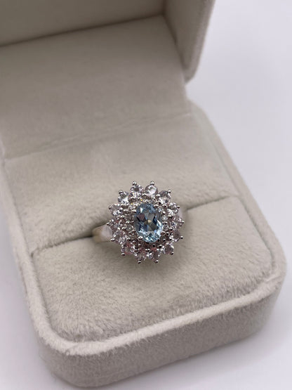 9ct white gold topaz, kunzite and diamond ring