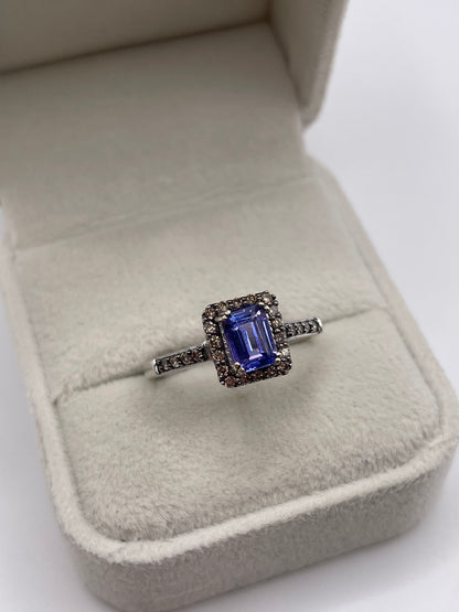 LeVian 14ct white gold tanzanite and diamond ring