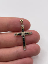 Load image into Gallery viewer, 9ct gold sapphire and diamond cross pendant
