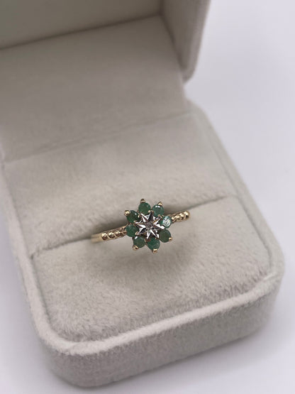 9ct gold emerald and diamond ring