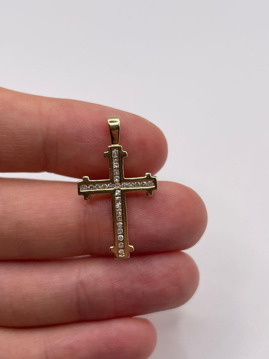 9ct gold diamond cross pendant