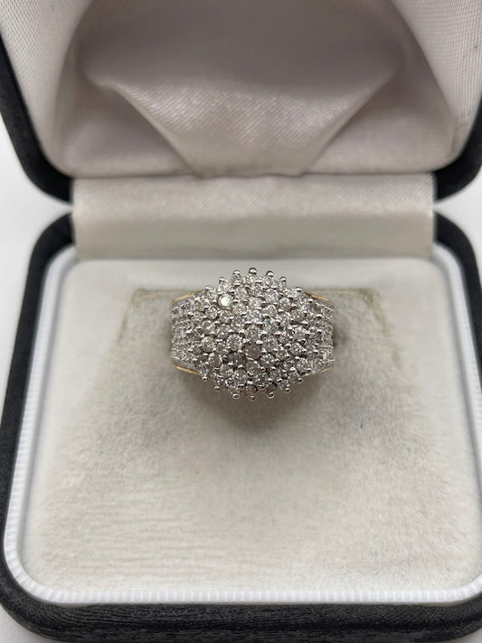 9ct gold 1ct diamond cluster ring
