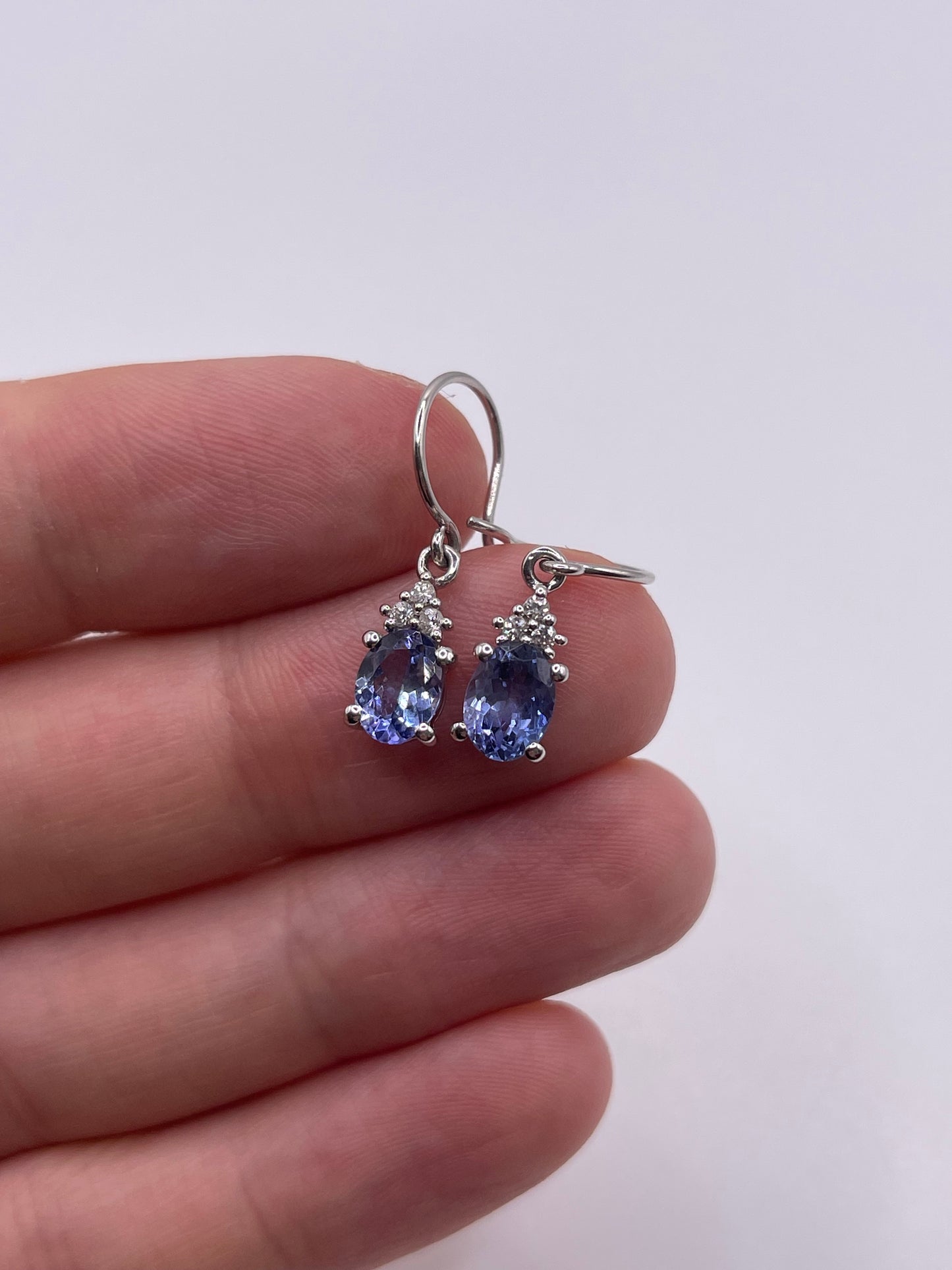 9ct white gold tanzanite and zircon earrings