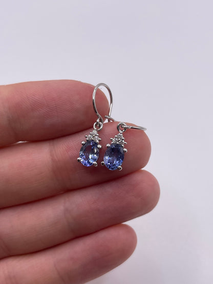 9ct white gold tanzanite and zircon earrings