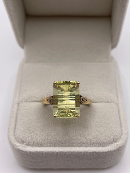 9ct gold lemon quartz and diamond ring