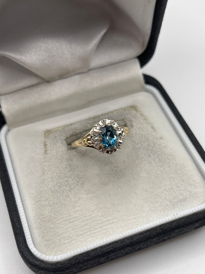 9ct gold blue topaz and diamond ring