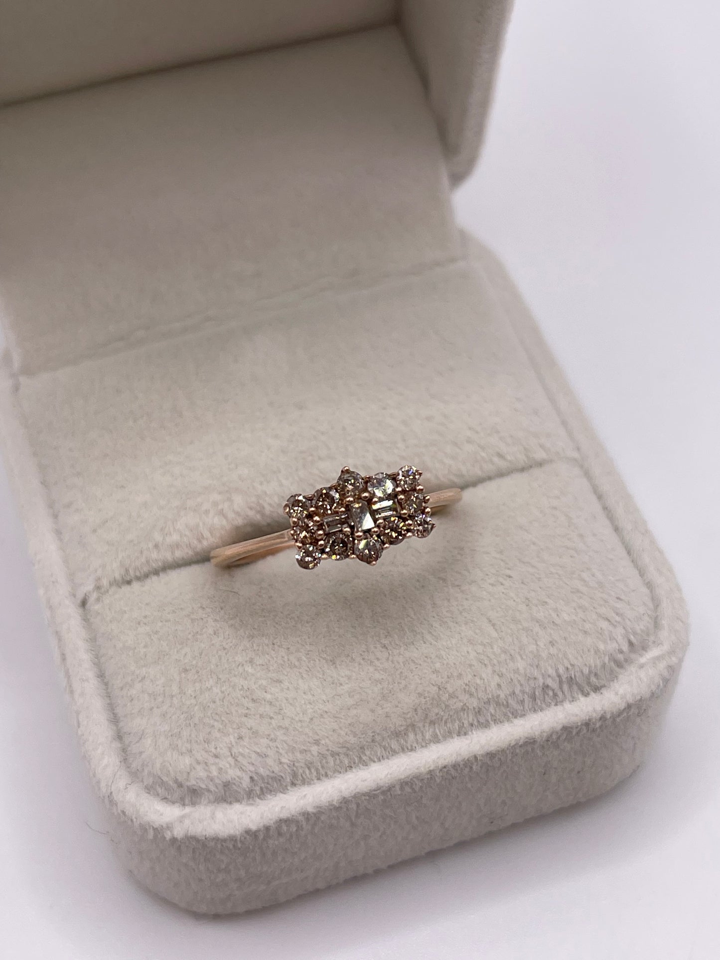 9ct rose gold cognac diamond cluster ring