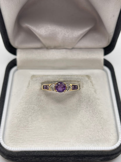 9ct gold amethyst and diamond ring