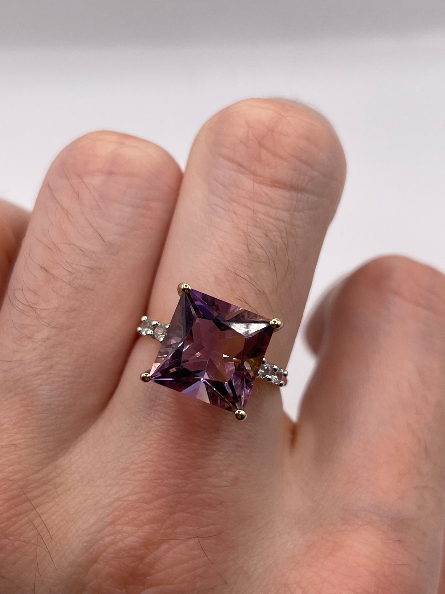 9ct gold ametrine and zircon ring
