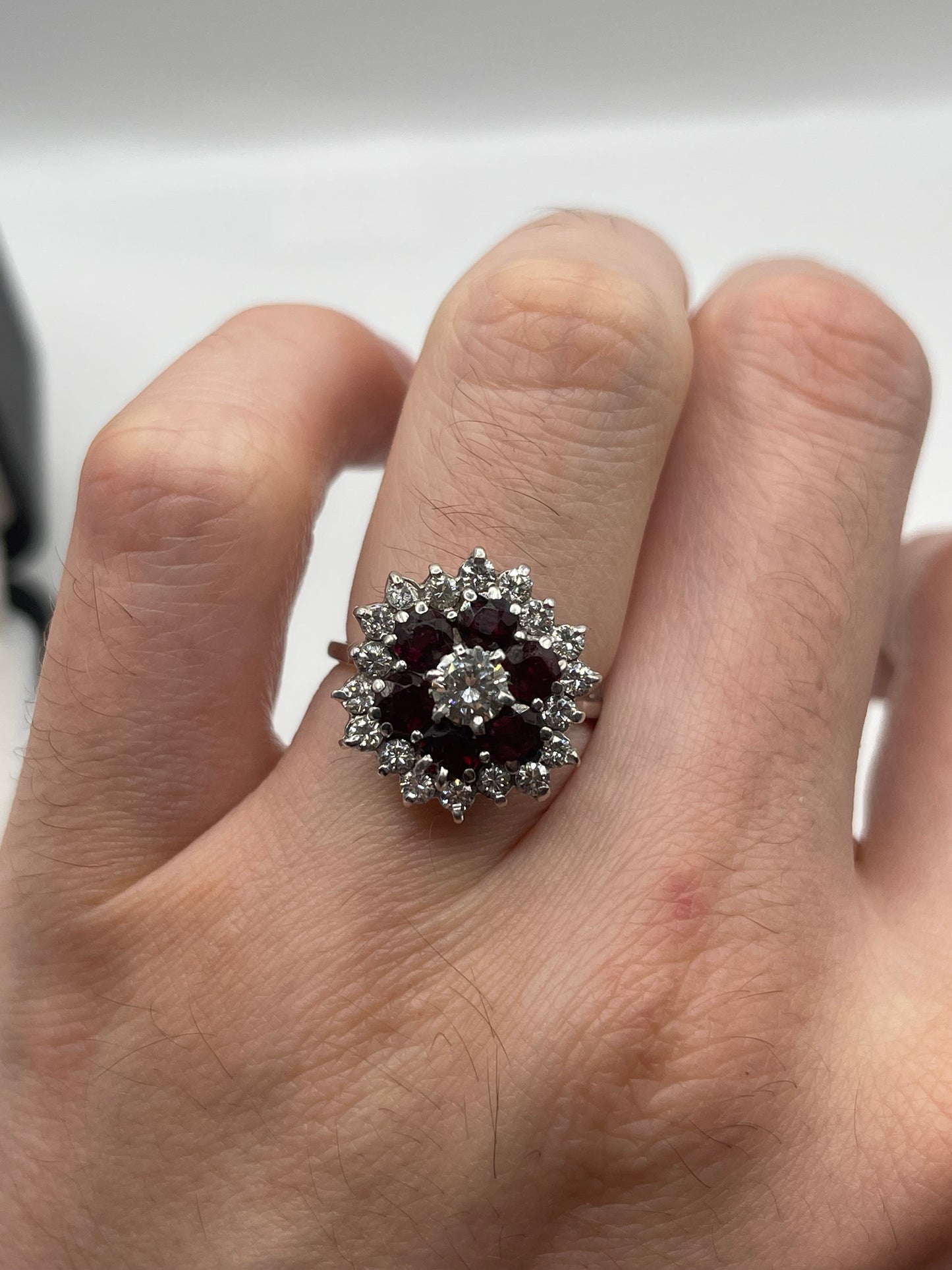 18ct white gold ruby and diamond ring