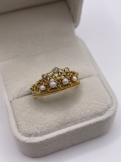 18ct gold pearl and diamond tiara ring