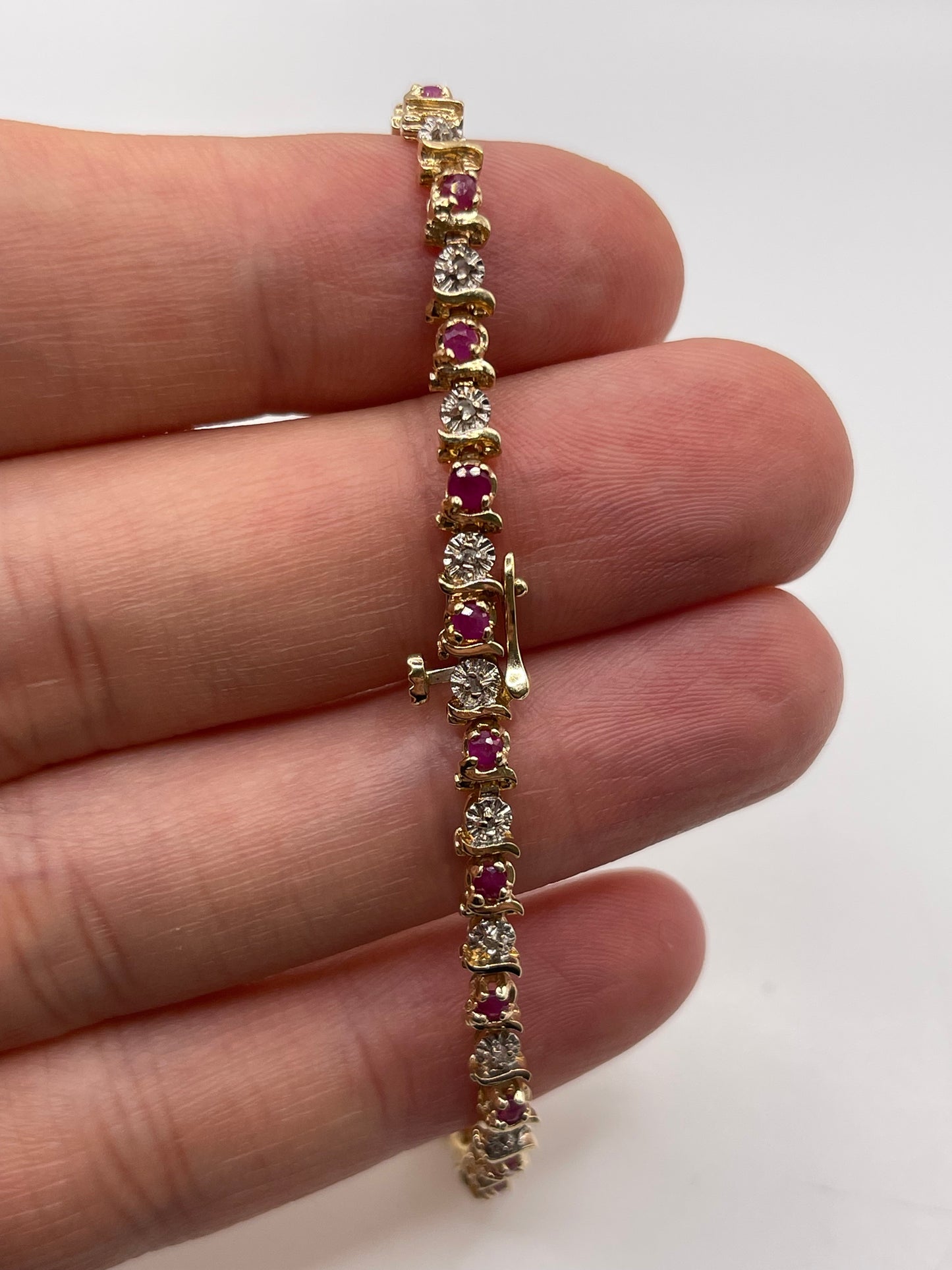 9ct gold ruby and diamond bracelet