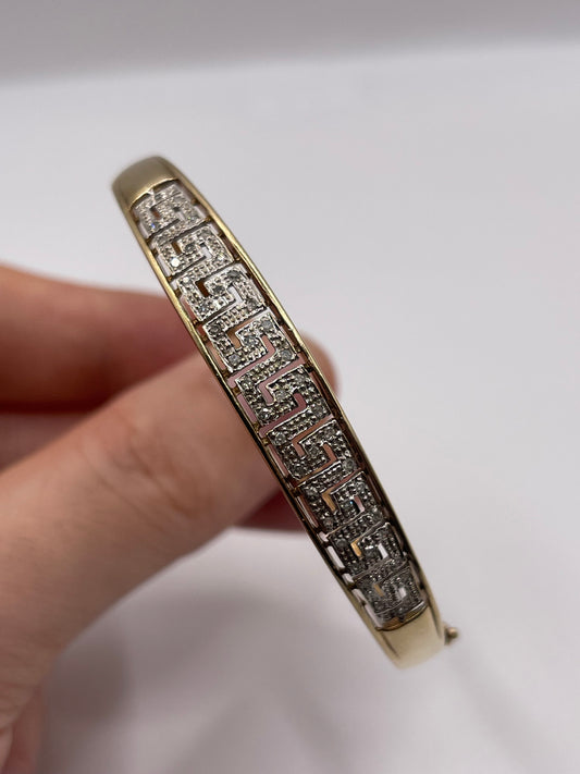 9ct gold Greek key diamond bangle