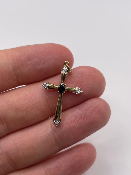 9ct gold sapphire and diamond cross pendant