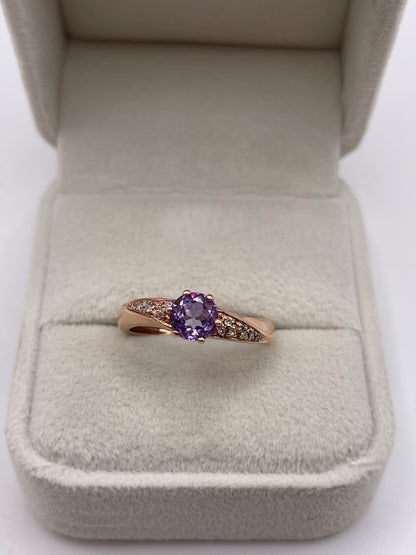 9ct rose gold amethyst and diamond ring