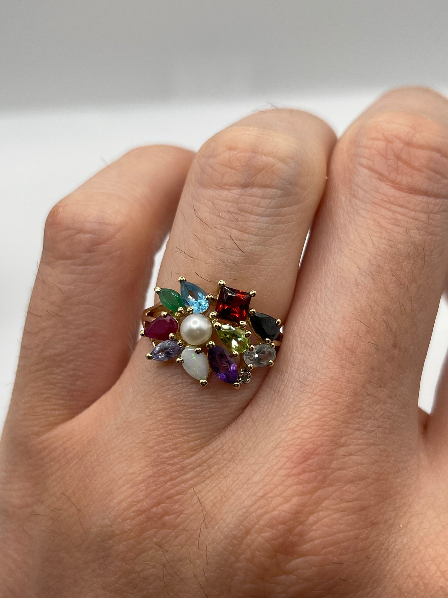9ct gold multi gemstone cluster ring