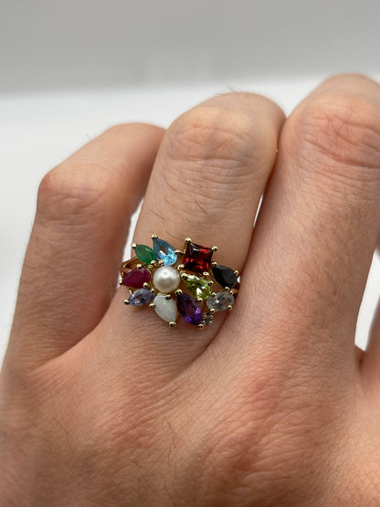 9ct gold multi gemstone cluster ring