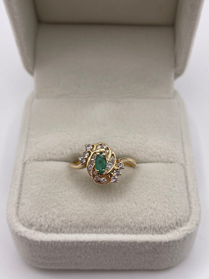 14ct gold emerald and diamond ring