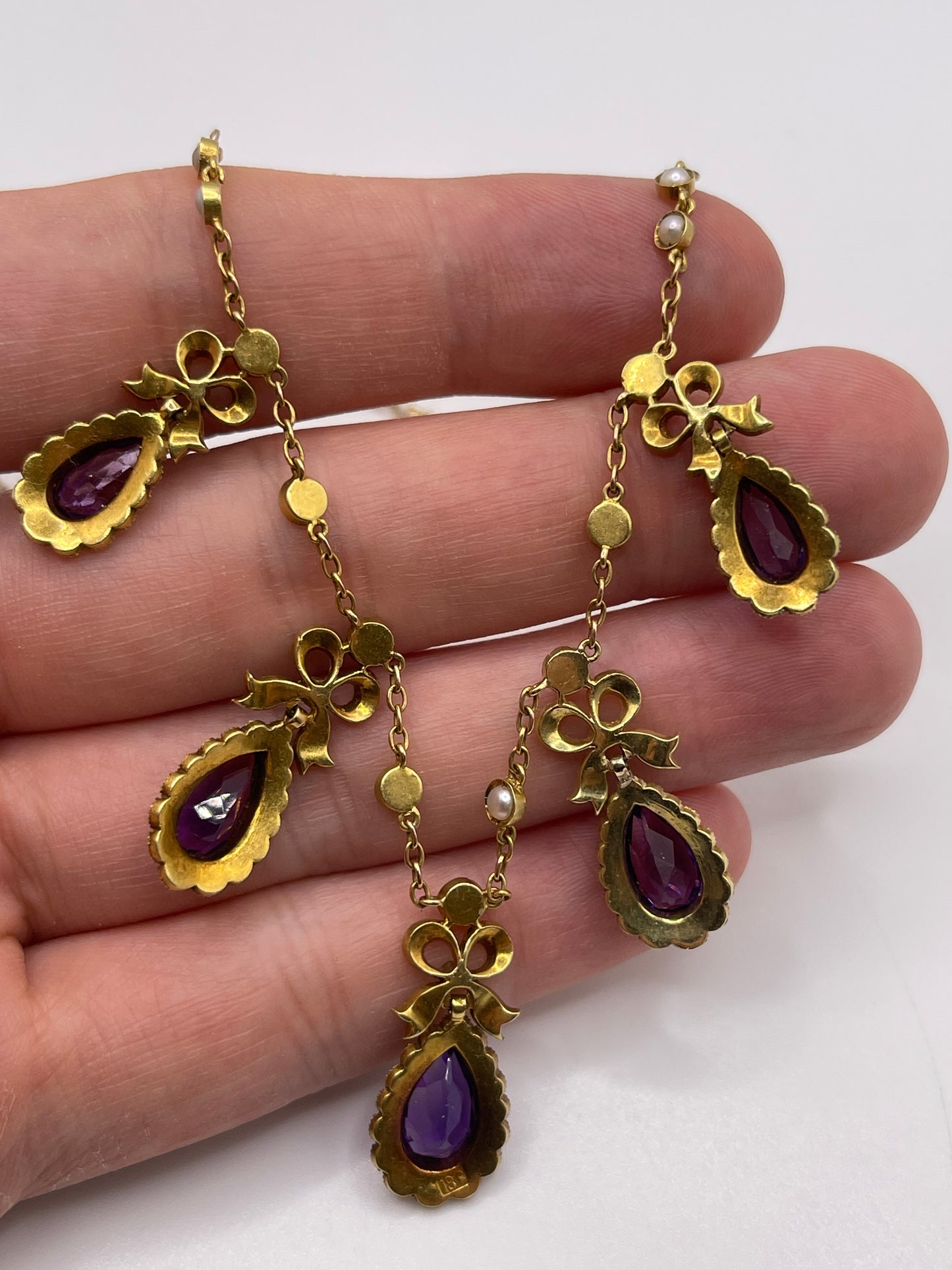 Antique 18ct gold amethyst and pearl necklace