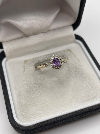 9ct gold amethyst and diamond ring
