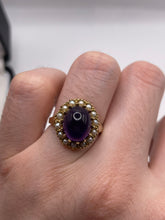 Load image into Gallery viewer, 9ct gold cabochon amethyst and pearl ring
