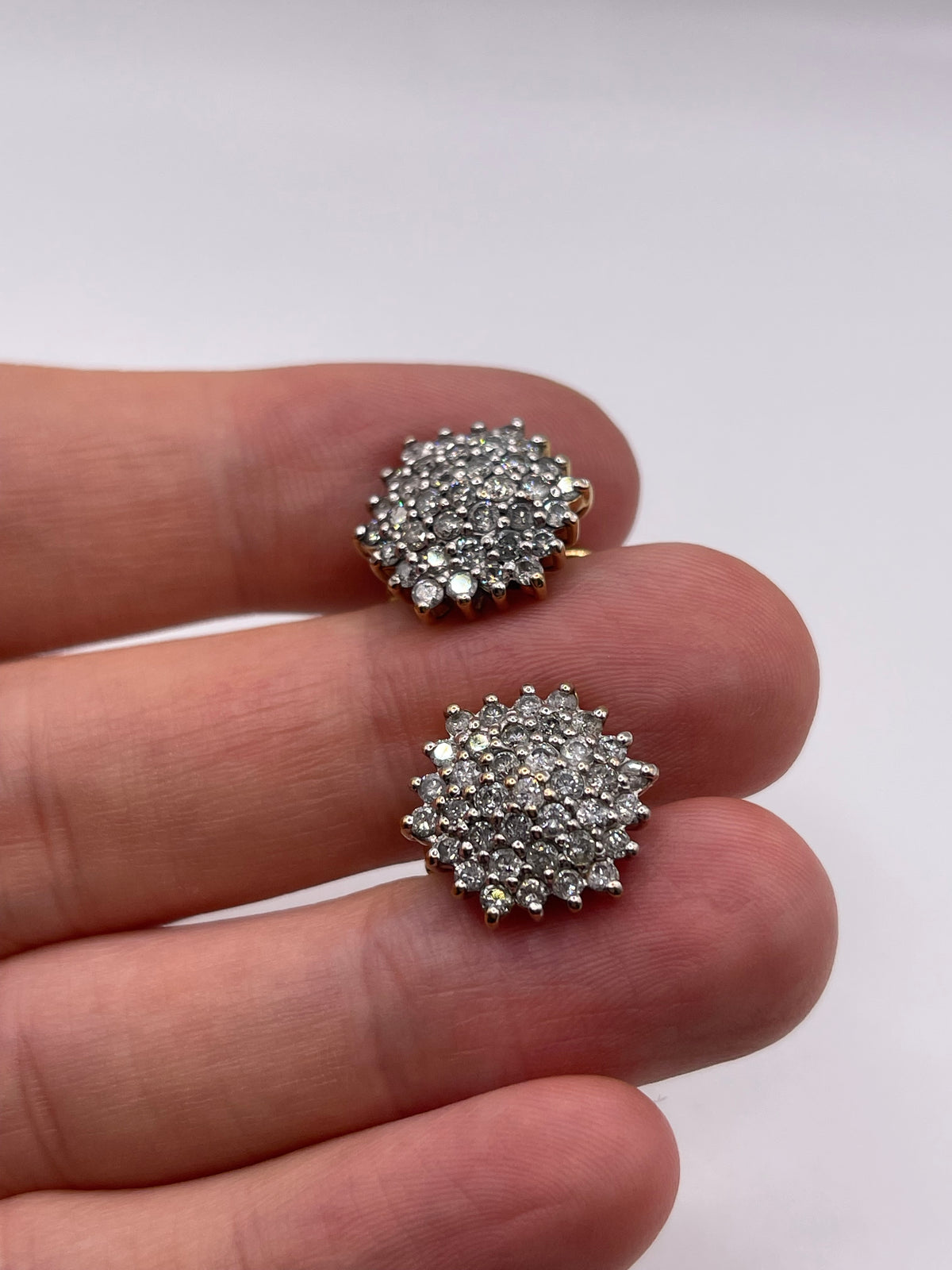 9ct gold 2ct diamond cluster earrings