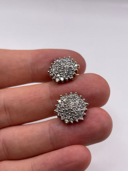 9ct gold 2ct diamond cluster earrings