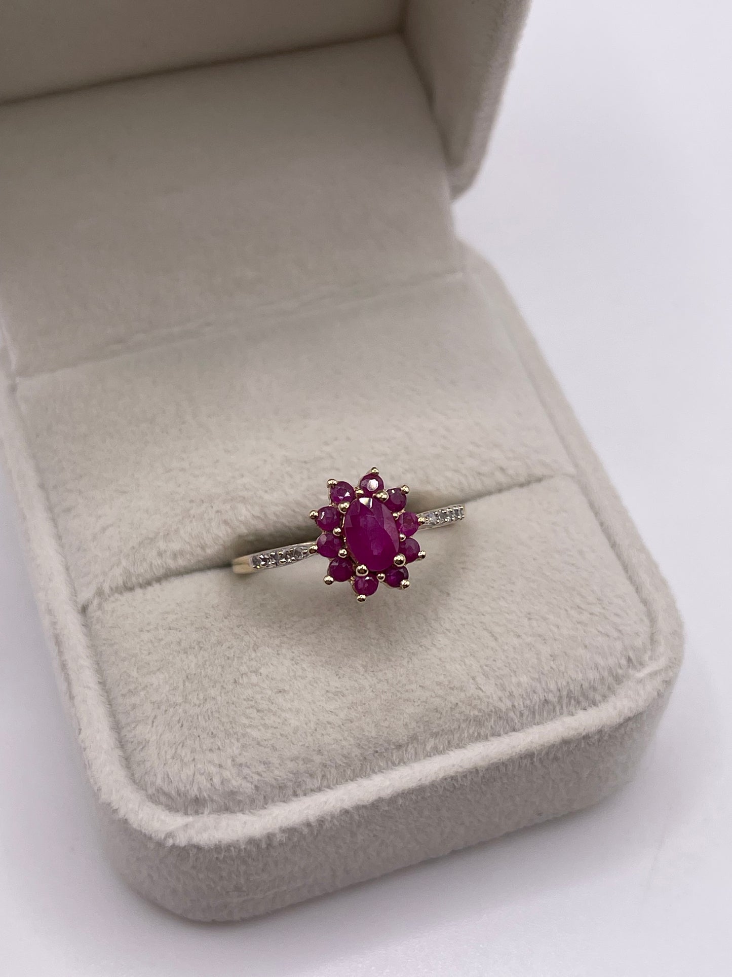 9ct gold ruby and diamond ring