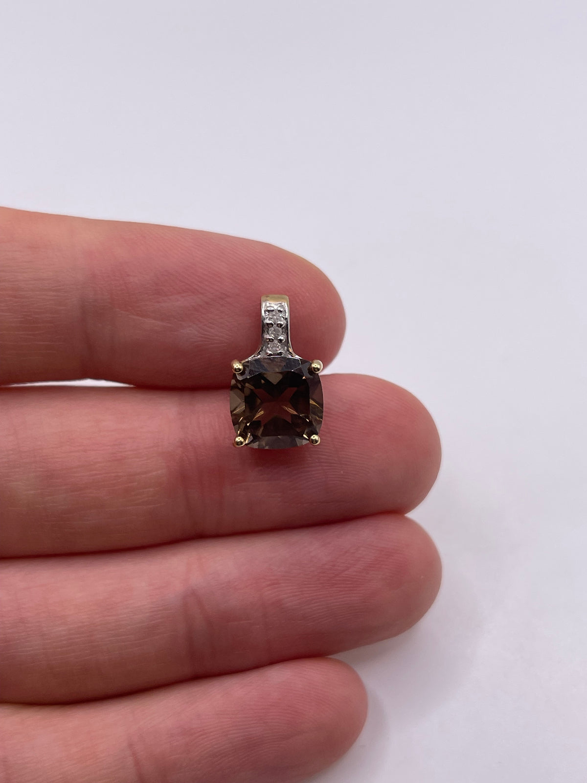 9ct gold Smokey quartz and diamond pendant