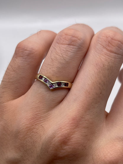 9ct gold amethyst and diamond wishbone ring