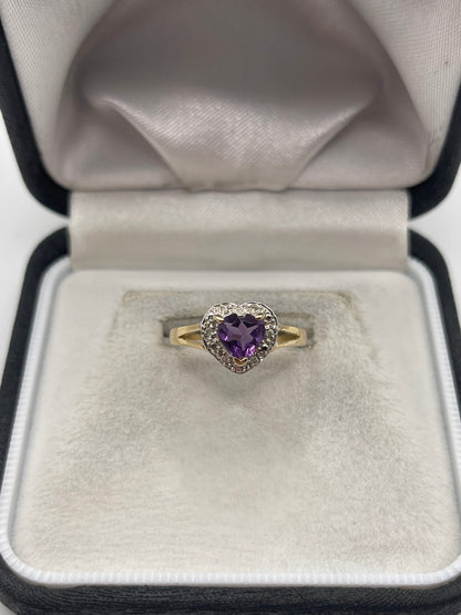 9ct gold amethyst and diamond ring