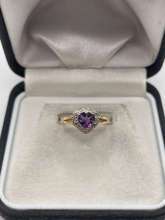 9ct gold amethyst and diamond ring