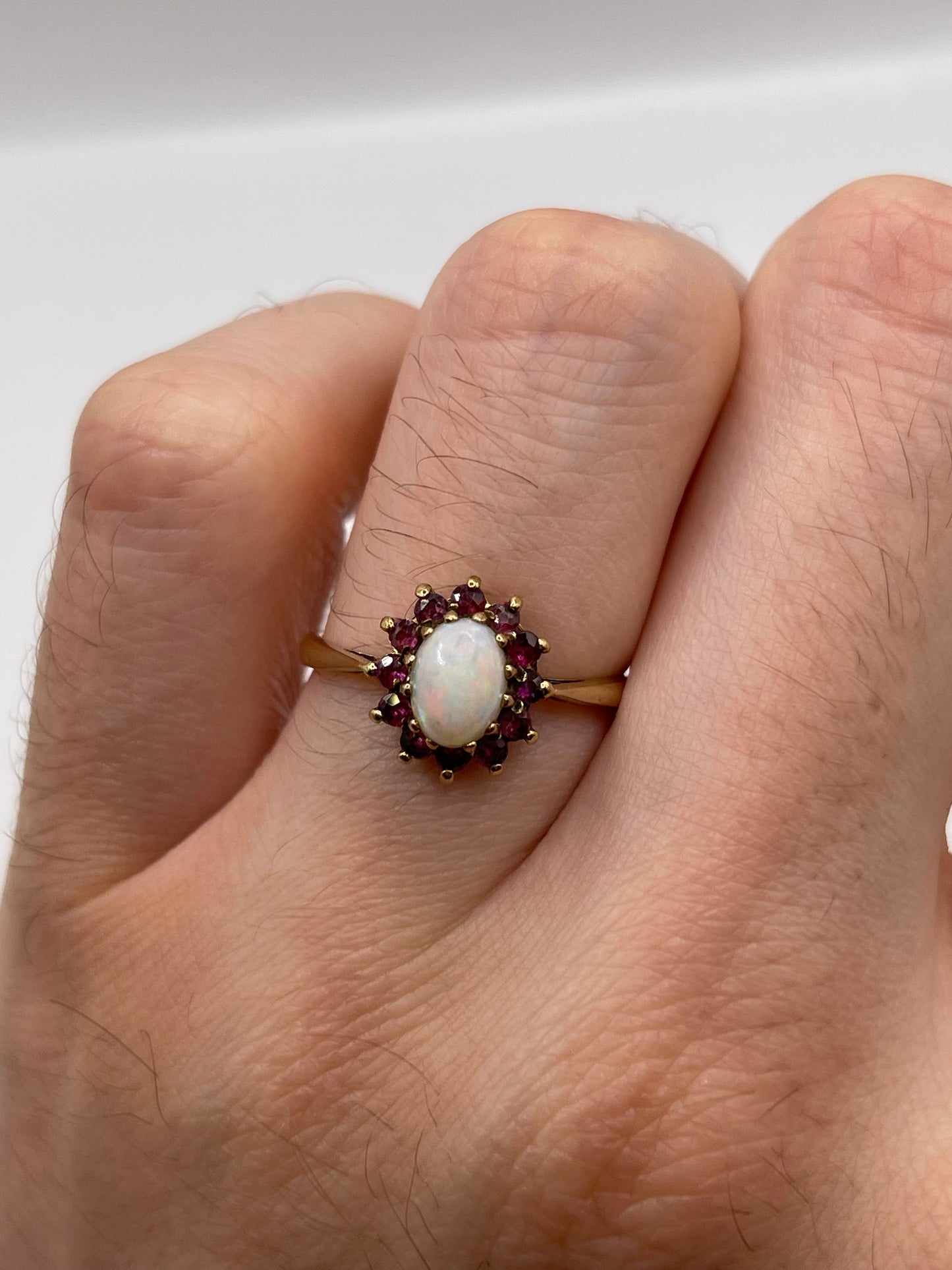 9ct gold opal and ruby ring