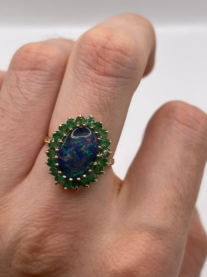 9ct gold black opal triplet and emerald ring