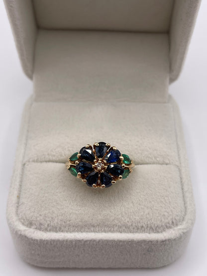 14ct gold sapphire, emerald and diamond ring