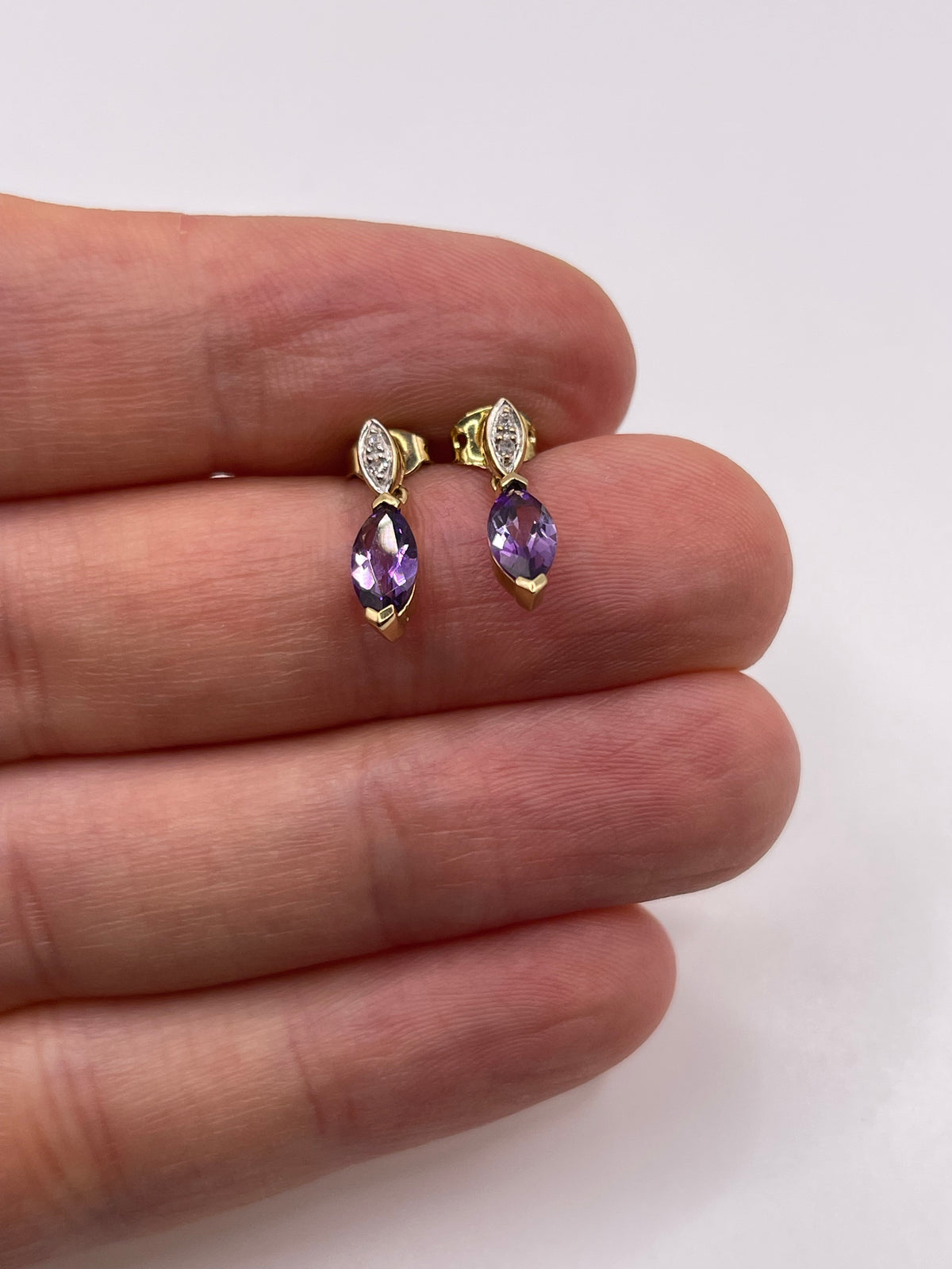 9ct gold amethyst and diamond earrings