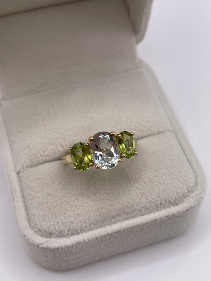 9ct gold green amethyst and peridot ring