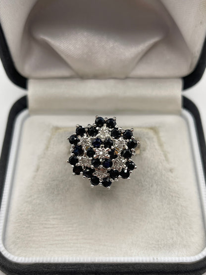 9ct gold sapphire and diamond cluster ring