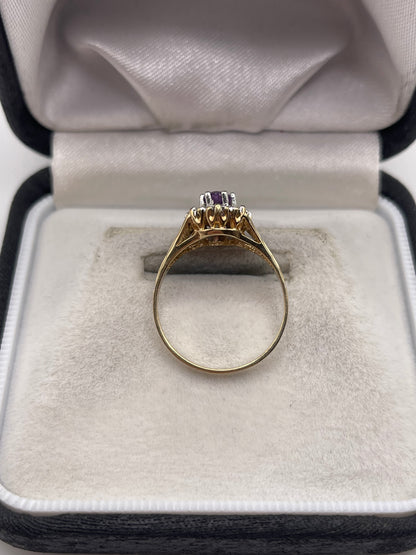 9ct gold amethyst and diamond ring