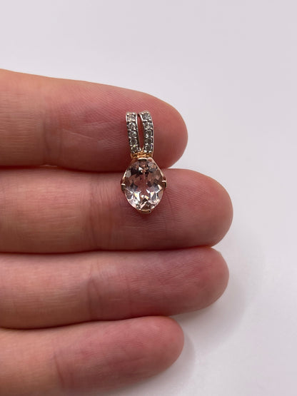 9ct rose gold morganite and diamond pendant