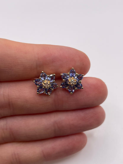 9ct gold tanzanite and diamond earrings