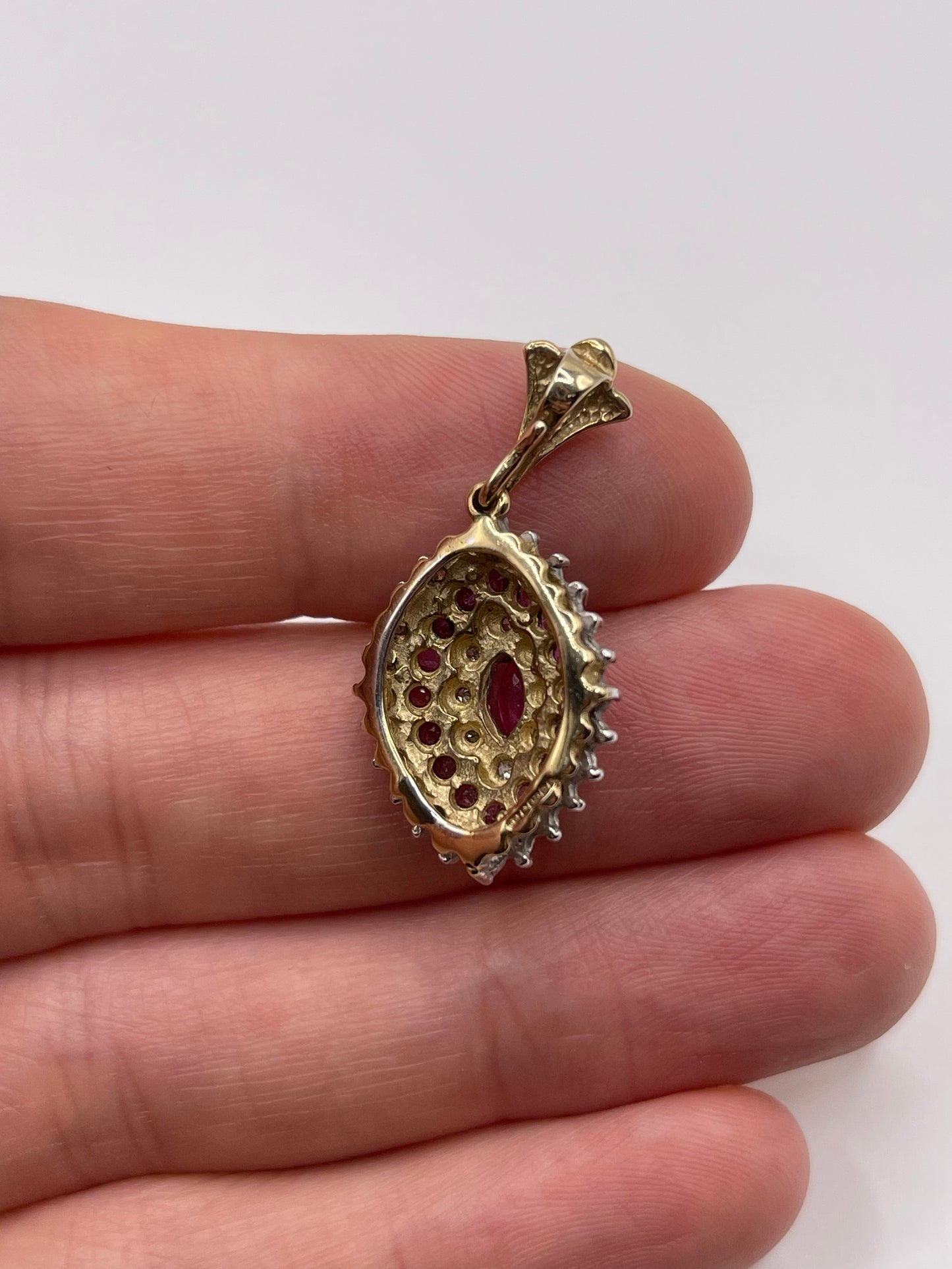 9ct gold ruby and diamond pendant
