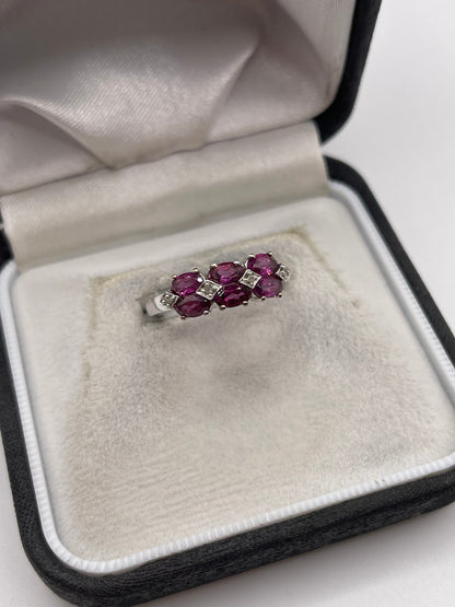 9ct white gold garnet and diamond ring