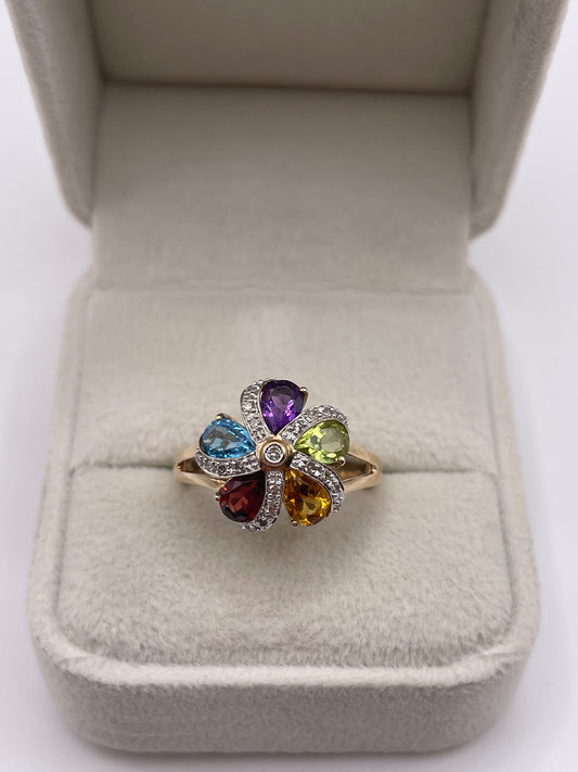 9ct gold multi gemstone and diamond ring