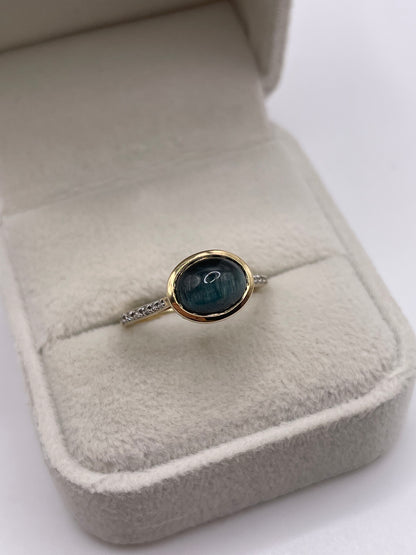 9ct gold cats eye chrysoberyl and diamond ring
