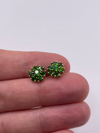 9ct gold diopside cluster earrings