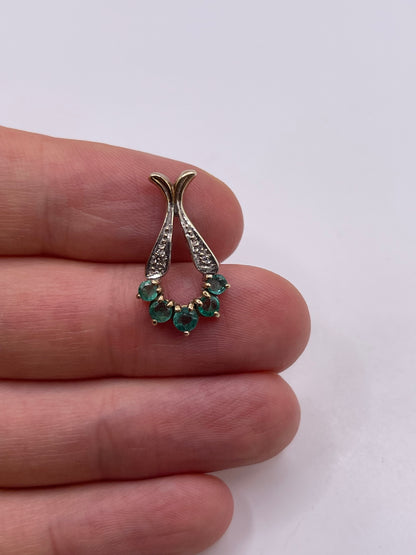9ct gold emerald and diamond pendant